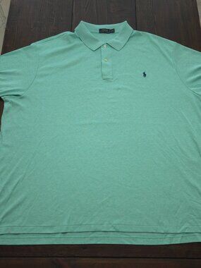 Polo Ralph Lauren Mens 4XB Soft Interlock Polo Shirt Mint Green Navy Pony